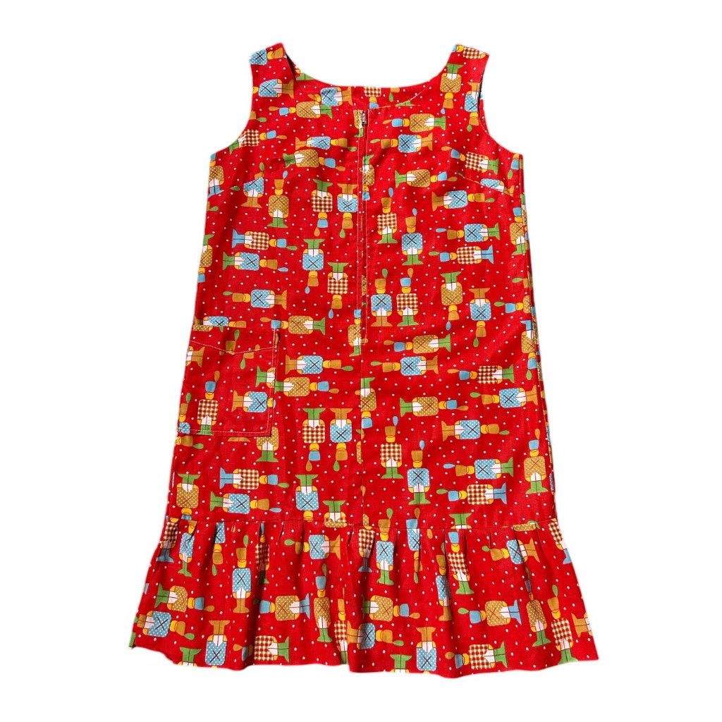 70s Vintage Nutcracker Novelty Print Tent Dress Sleeveless Ruffle Christmas Zip.
